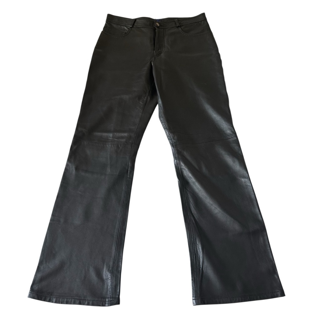 VTG. JOU JOU SKINS BLACK LEATHER HIGH-RISE WIDE LEG STITCH DETAIL PANTS SZ 11/12
